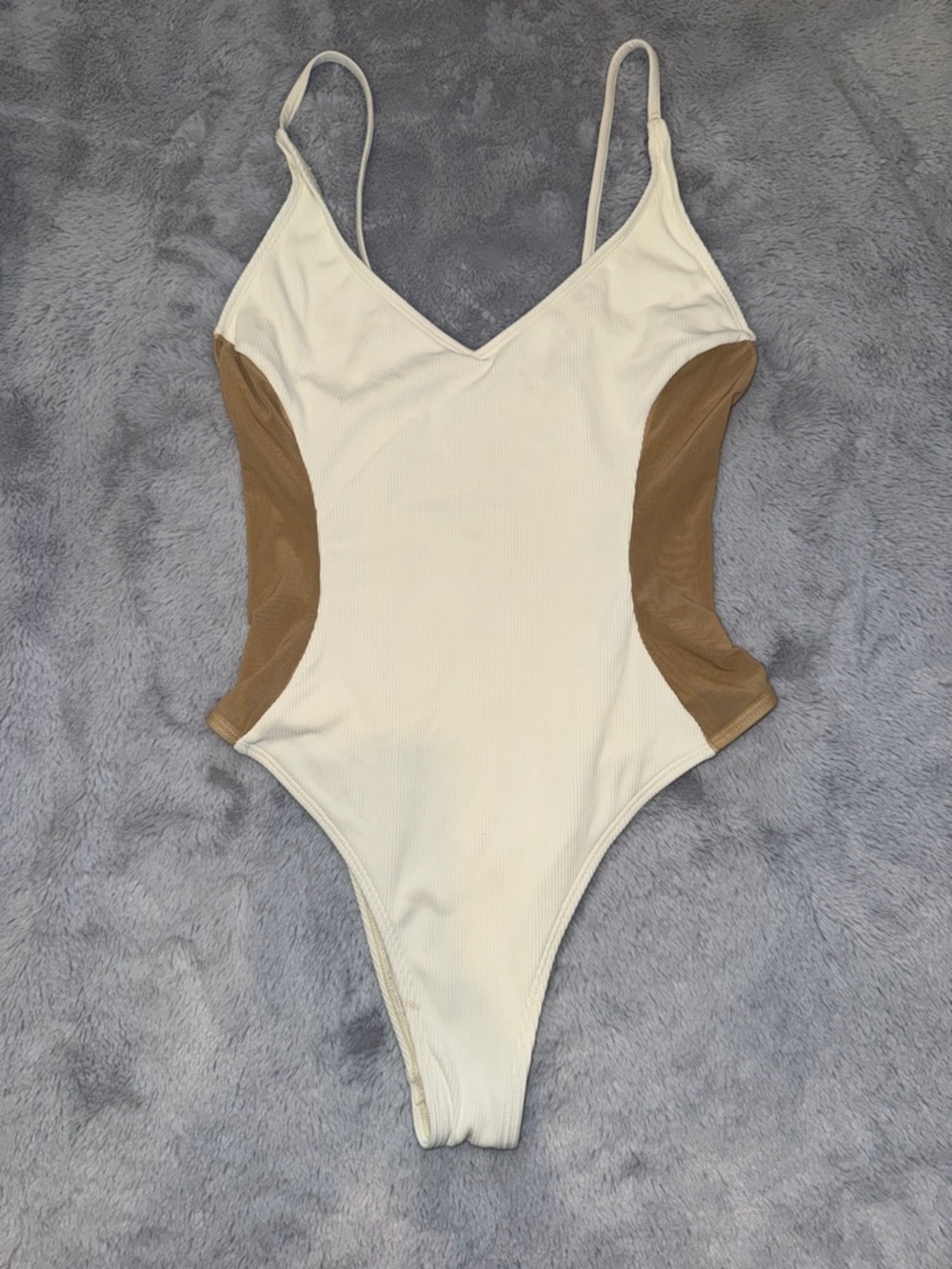 l*space Ribbed Hollywood One Piece Swimsuit Cream Size Medium